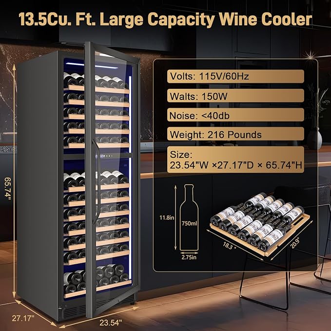 24" Inch Dual-Zone Wine Fridge, Freestanding/Built-in Wine Cooler Refeigerator, Large Capacity Tall Wine Cellar For Wine Collection, Wine Chiller with Safety Lock, Low Noise and Fast Cooling