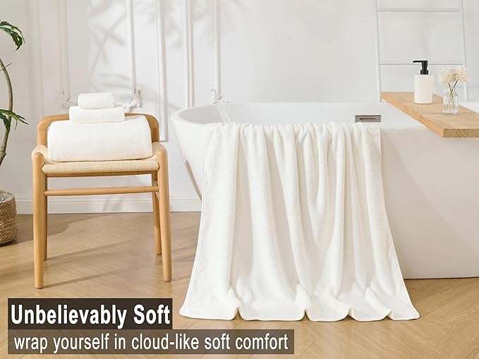 Large Bath Towels Set 30x60 Inches Super Soft Absorbent Quick Dry Luxury Microfiber Shower Towels for Bathroom -White, Pack of 3