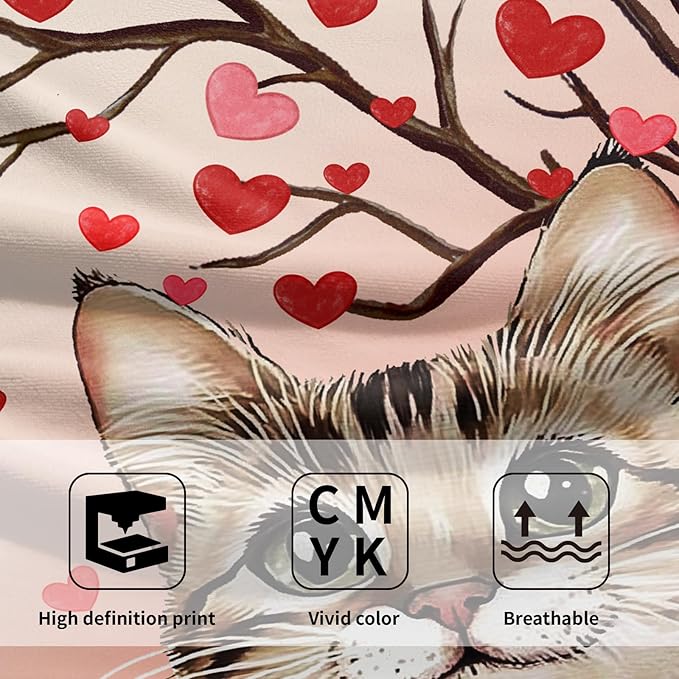 Imiss Red Cat Heart Rose Hand Towels - Red Love Hearts Tree Decorative Bathroom Kitchen Dish Towel Set of 2 Holiday Guest Towels 14.4 x 28.3 Inch for Gym,Spa,Hotel