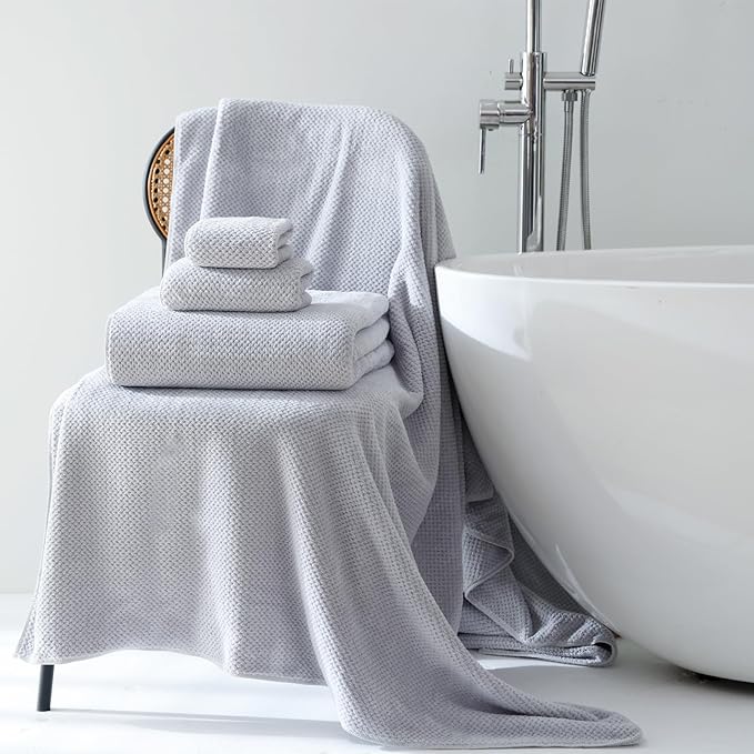 30x60 Inches Extra Large Bath Towels Set Super Soft Absorbent Luxury Microfiber Towels for Bathroom (Gray, 6PCS)