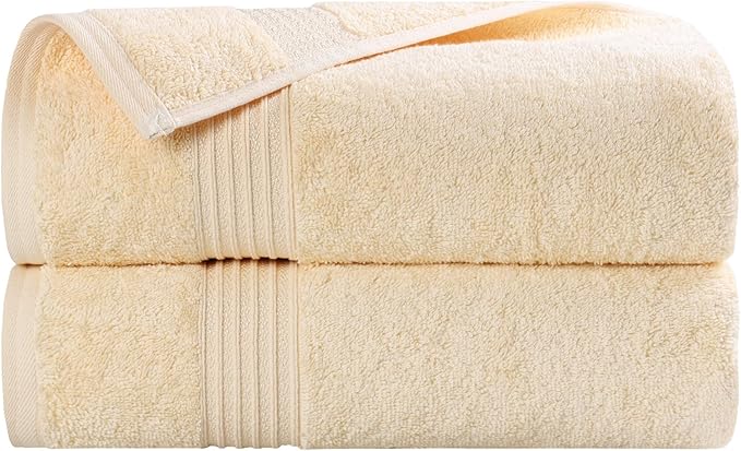 Superior Egyptian Cotton Bath Towel Set, Home Bathroom Towels, Master, Guest Bath, Decor Essentials, Quick Dry, Absorbent, Large Body Towels, Spa, Hotel, Resort, Adult, Kids, Set of 2, Canary