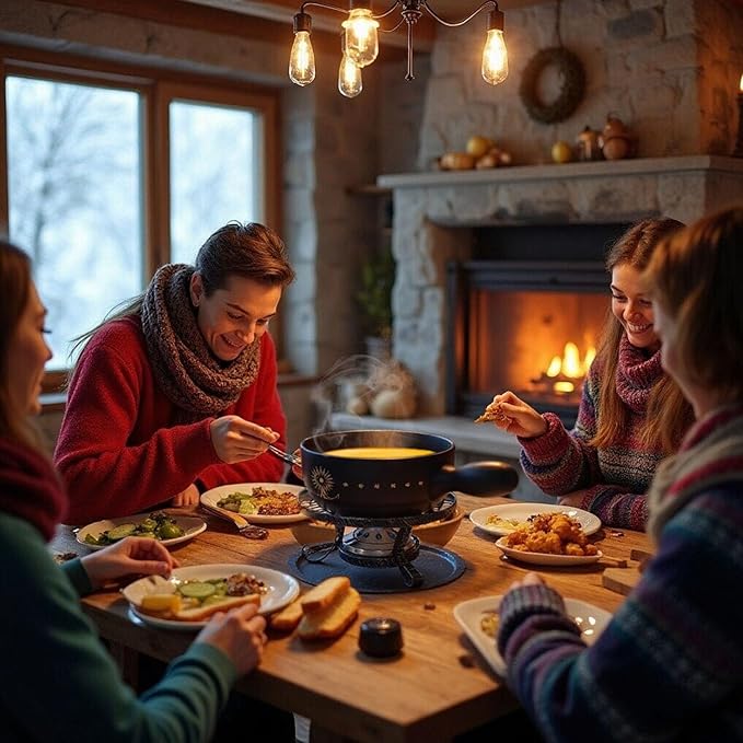 Artestia 2.11-Quart Swiss Fondue Pot Set for Cheese, Chocolate Melting Pot with 6 Fondue Forks and Swiss Vintage Pattern, Perfect for 6 People, 10 Piece (AR-83007)