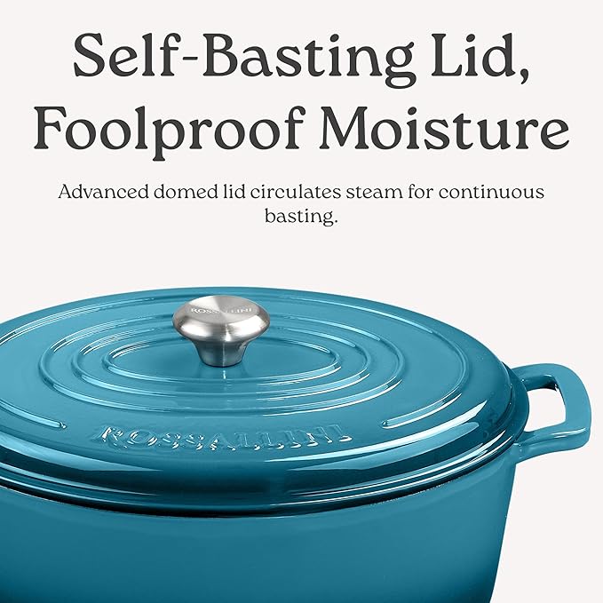 Signature Enameled Cast Iron Oval Dutch Oven | Non-Stick Serving Pot with Tight Fitting Lid for Perfect Roasting, Baking, Sauteing, and Bread Making | 5Q [Oyster Grey]