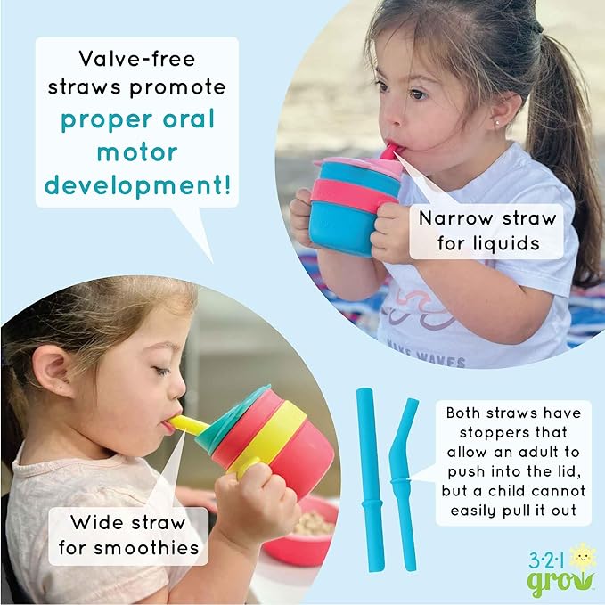 Easy Learn Drink and Snack Set – Baby + Toddler Silicone Learning Cup & Snack Set, Training Cup for Straw and Open Cup Independence – Dishwasher Safe (Ocean)