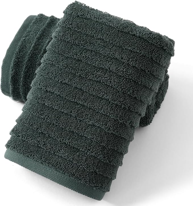 sense gnosis Forest Green Hand Towel Set of 2 Stereoscopic Striped Pattern Soft Absorbent 100% Cotton Luxury Decorative Bathroom Hand Towel 13 x 29 Inch