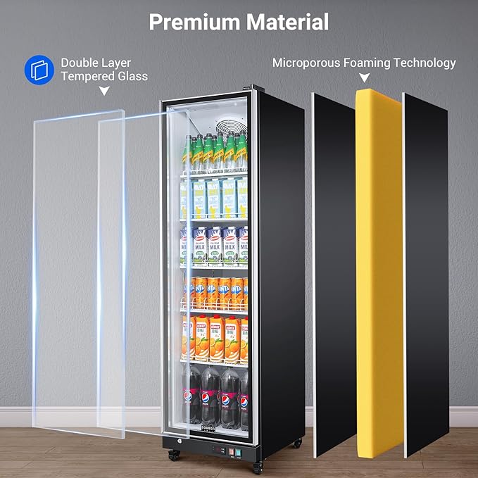 BODEGACOOLER Commercial Beverage Refrigerator with Glass Door,12.5 Cu.Ft Commercial Merchandiser Display Refrigerator,Upright Large Display Drink Cooler with Soft LED Light,Adjustable Shelves