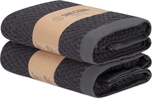 Sand Cloud Turkish Bath Towels for Bathroom, Set of 2 (Atom Charcoal, Extra Large) - Soft Linen Turkish Organic Cotton Yarn is Luxurious & Absorbent - Premium Shower & Bathroom Towels Dry Faster