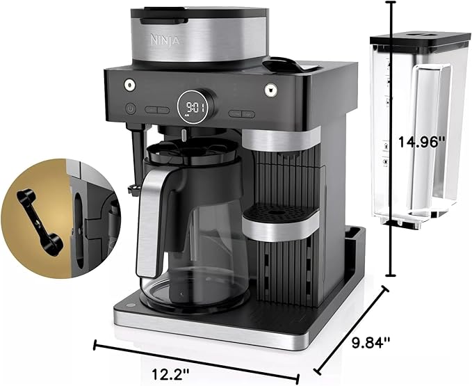 Ninja CFN601 Espresso & Coffee Barista System, Single-Serve Coffee & Compatible with Nespresso Capsule, 12-Cup Carafe, Built-in Frother, Cappuccino & Latte Maker, Black & Stainless Steel (Renewed)