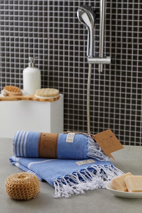 Hand Towels - Set of 2, 18" x 30" inches, Decorative Peshtemal Cotton Hand Towels for Kitchen, Bath, Guest, Face, Hair, Gym, Yoga, Dishcloth, Travel (Royal)