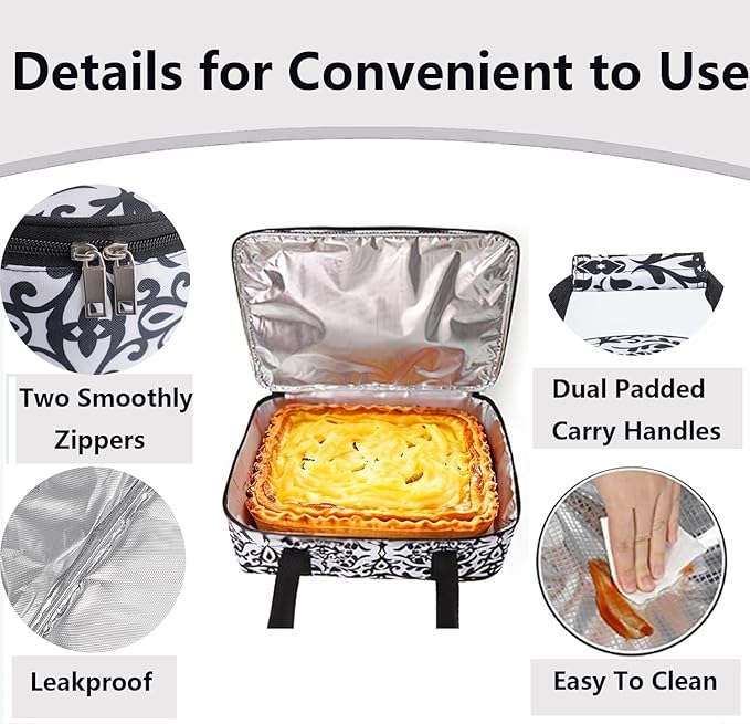 Insulated Casserole Carrier Bag - Portable Thermal Food Delivery Bag for 9x13/11x15 Inch Pan - Keep Meals Hot/Cold 4+ Hours for Catering, Festival Potlucks, Picnics, Family Gathings or Outdoor Events
