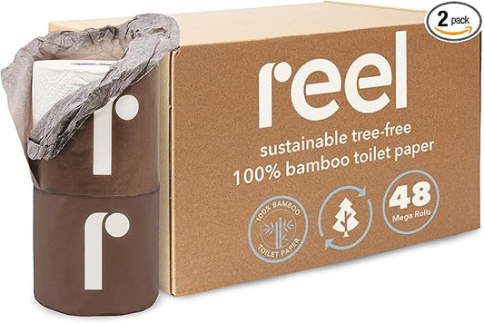Bulk Reel Premium Toilet Paper - 2 Pack - 48 Rolls of Toilet Paper - 3-Ply Made From Tree-Free - Zero Plastic Packaging