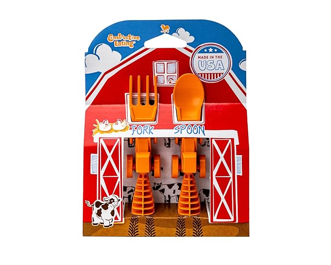 Constructive Eating - Toddler Utensils Made in USA, Dishwasher Safe, BPA Free, Easy Grip Handle, Silverware for Toddlers, Utensils for Kids, Toddler Fork and Spoon