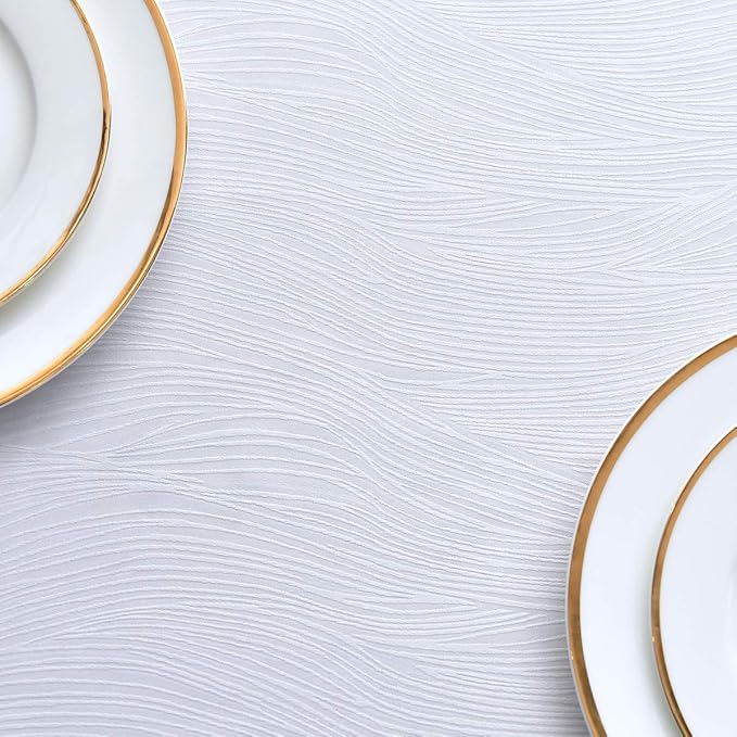 maxmill Jacquard Table Cloth Waving Pattern Water Resistant Wrinkle Resistance Heavy Weight Soft Tablecloth for Kitchen Dinning Tabletop Decoration Oblong 60 x 140 Inch White