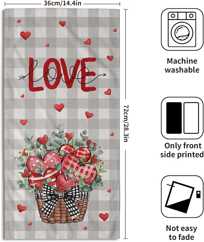Imiss Buffalo Plaid Love Hand Towels Set of 2，Love Heart Leaves Basket Fingertip Guest Towel Holiday Farmhouse Decor Gift for Home Spa Bathroom Hotel