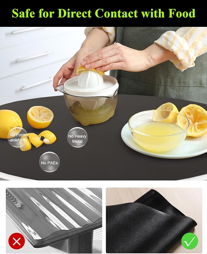 Black Plastic Table Cover Protector, 42" Round Waterproof Easy Flat PVC Desk Pad Mat, 1.5mm Thick Vinyl Table Top Protector for Dining Room Table, Office, Dresser