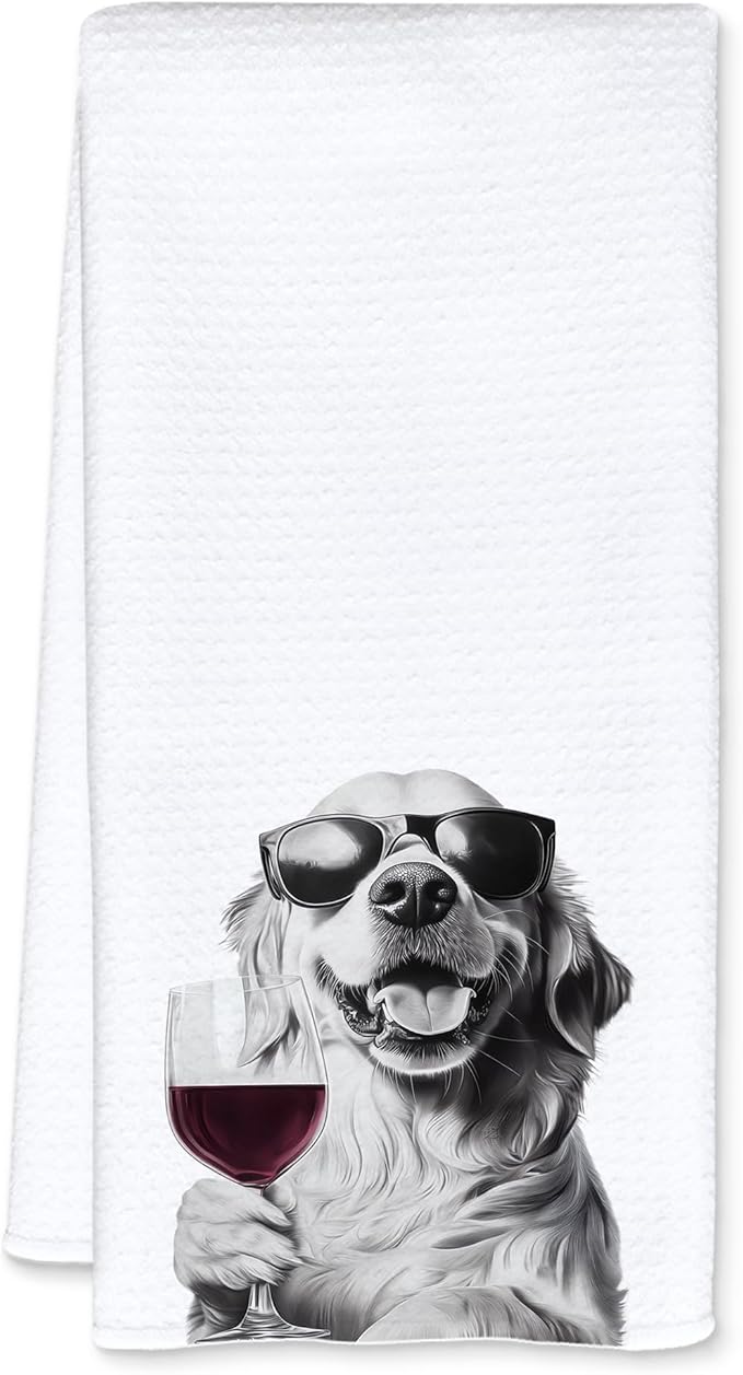 Golden Retriever Decor Kitchen Towels, Golden Retriever Gift Dish Tea Towel for Kitchen Decor, Bar Towels for Bartender, Wine Lover Gifts, 16x24 Inch