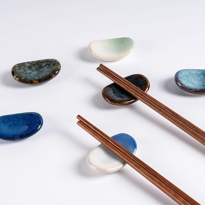 Ceramic Chopsticks Holder,Japanese Chopstick Rest,Spoon,knife & Fork Stand,Set of 8 (Multicolour)