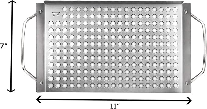 Outset 76631 Stainless Steel Grill Topper Grid, 11"x7" BBQ Pan With Handles