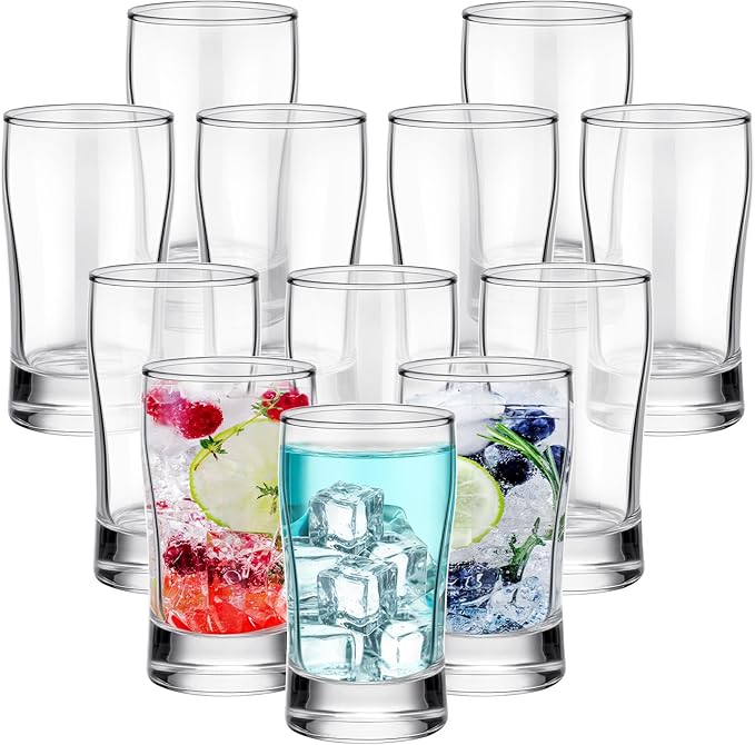 Bokon 12 Pcs Beer Glasses, Small Juice Glasses Cups Iced Tea Glasses Heavy Base Glassware Clear Glass Bulk Tumblers for Drinking Water Beer Milk Orange Juice Kids Breakfast (5 oz)