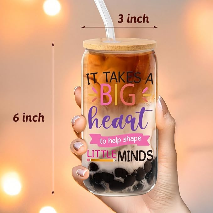 Gifts for Teachers，Appreciation Thank You Christmas & Birthday Ideas Valentines for Teacher, Back To School Gifts 16 Oz Coffee Glass（Teacher Ⅱ）