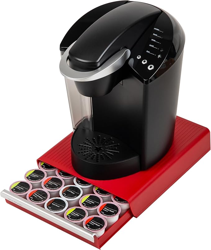 Mind Reader Single Serve Coffee Pod Drawer, 30 Pod Capacity, Countertop Organizer, 10.5"L x 12.75"W x 2.5"H, Red