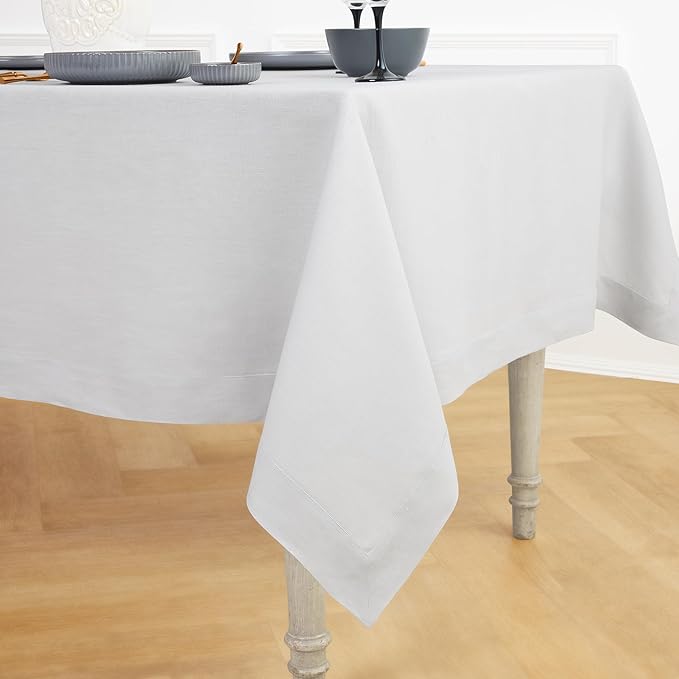 Solino Home Linen Tablecloth for Rectangle Tables 60 x 108 Inch - 100% Pure Linen Silver Cloud Table Cloth - Fete, Machine Washable Cloth Tablecloth for Winter