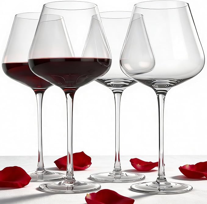 Wine Glasses Set of 4, 18OZ Large Crystal Red Wine Glasses, Hand Blown Vintage Wine Glasses with Thin Rim, Large Bowl, Long Stem, Gifts for Christmas, Housewarming, Birthday