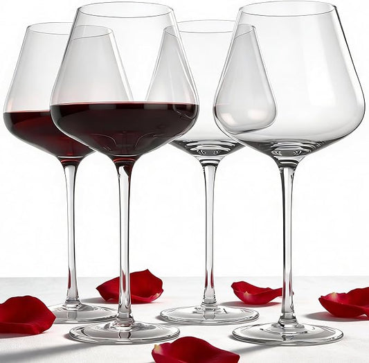 Wine Glasses Set of 4, 18OZ Large Crystal Red Wine Glasses, Hand Blown Vintage Wine Glasses with Thin Rim, Large Bowl, Long Stem, Gifts for Christmas, Housewarming, Birthday