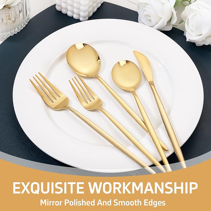 NOCCUR 20-Piece Gold Silverware Set for 4 - Stainless Steel Gold Flatware Set Include Knives, Spoons and Forks - Mirror Polished for Home/Party/Thanksgiving