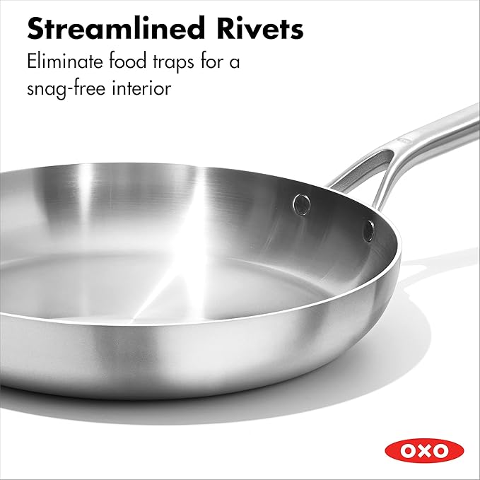 OXO Mira Tri-Ply Stainless Steel, 8" and 10" Frying Pan Skillet Set, Induction, Multi Clad, Dishwasher and Metal Utensil Safe,Black