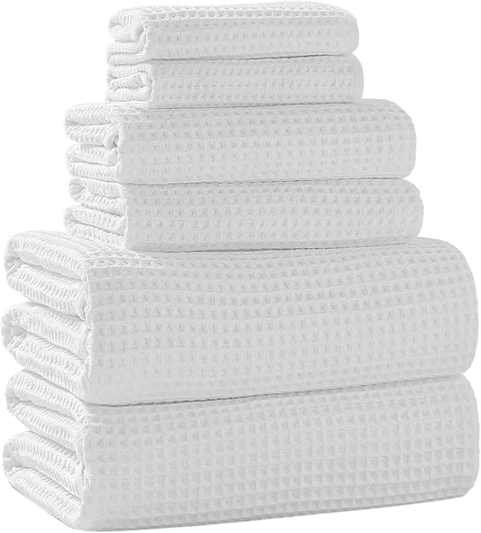 40 x 80 Inches Extra Large Bath Sheets Towels Microfiber Waffle Oversized Bath Towels for Bathroom Quick Dry Lightweight (White,6PCS)