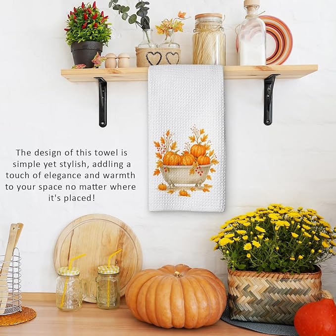 Fall Pumpkin Hand Towels for Kitchen Decor and Tea Dish Towel,1PCS Fall Thanksgiving Day Dishcloths,Farmhouse Fall Pumpkin Decor for Bathroom,Anthropology Autumn Gifts for Women - B06