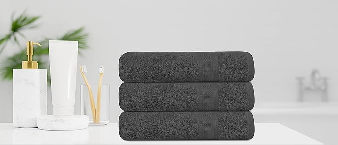 Bulk Thin Small Size Bath Towels Set of 12 – 100% Cotton Terry – 24" x 46" – Lightweight, Quick Dry, Soft & Highly Absorbent – Grey Towels for Bathroom, Gym, Spa, Pool & Daily Use