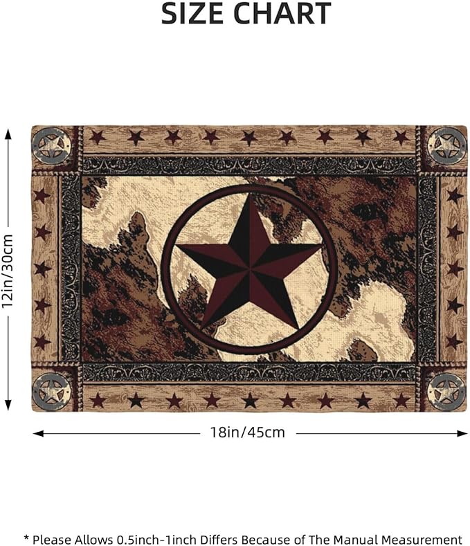 Western Texas Star Placemats Set of 4 Rustic Vintage Country Linen Washable Placemat Brown Wood Panel Kitchen Dining Heat-Resistant Place Mats Desktop Decor Table Mats 12x18 Inch