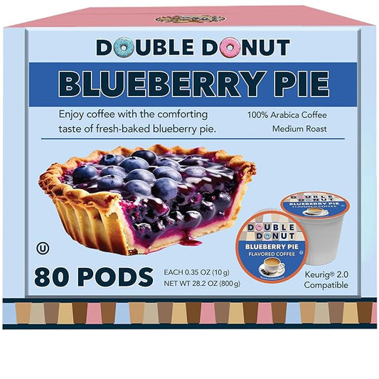 Double Donut Coffee Blueberry Coffee in Single Serve Pods, Flavored Coffee For the Keurig K Cups Brewer, 80 Cups