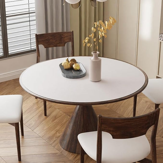 Pure White Plastic Table Cover Protector, 42" Round Waterproof Easy Flat PVC Desk Pad Mat, 1.5mm Thick Vinyl Table Top Protector for Dining Room Table, Office, Dresser