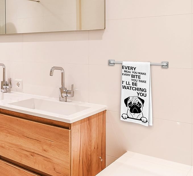 Every Meal You Make Every Bite You Take Kitchen Towels, Funny Dish Towels for Kitchen, Dog Decorative Hand Towels, Pug Decor, Pug Gifts for Pug Lovers, Pug Dog Hand Towels for Bathroom