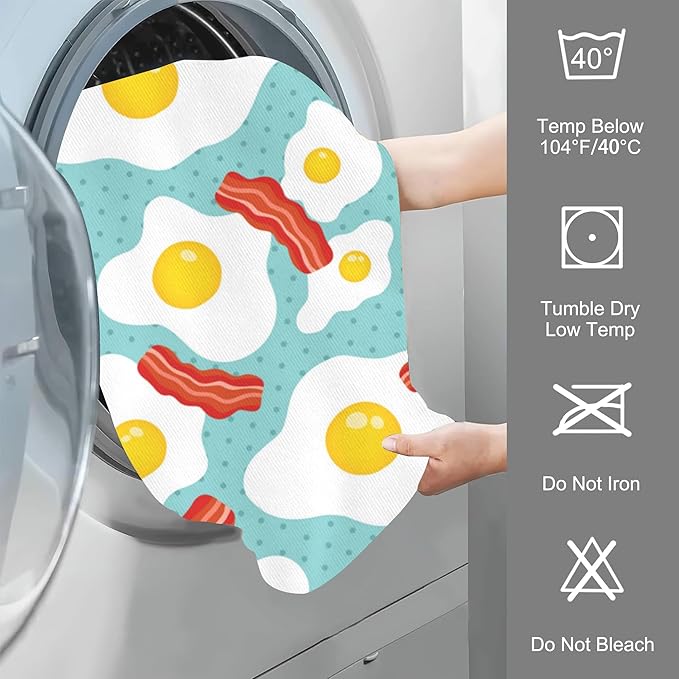 Hand Towels Set of 2 Eggs and Bacon Towels for Bathroom Soft Absorbent Decorative Hand Bath Towels Dish Towels for Kitchen Sports Gym Yoga Home Decor 14 x 28 in