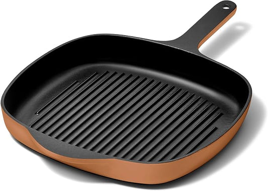 Caraway Enameled Cast Iron Grill Pan - 10.5” Grill Pan for Stovetop Cooking - 3 Layer Enamel Coating - No Seasoning Required - Compatible With All Stovetops - Free From Forever Chemicals - Rust