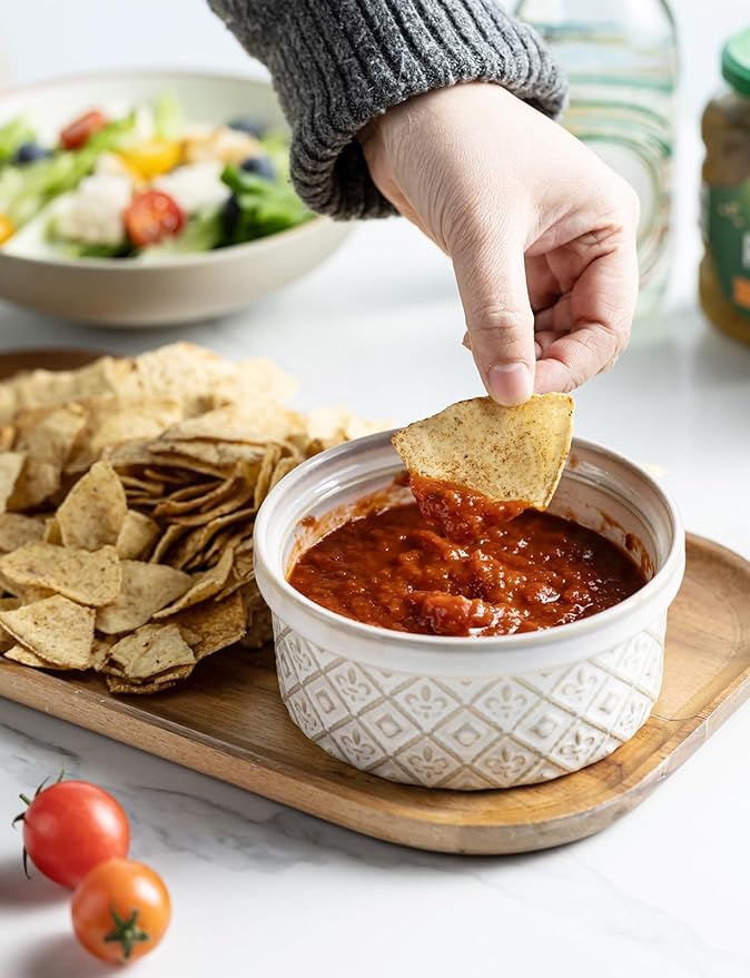 Ceramic Souffle Small Baking Dishes for Oven, 16oz Charcuterie Bowls Creme Brulee Ramekins Set with Lids, Pudding Custard Cups Snack Dipping Bowls Set of 4, Beige