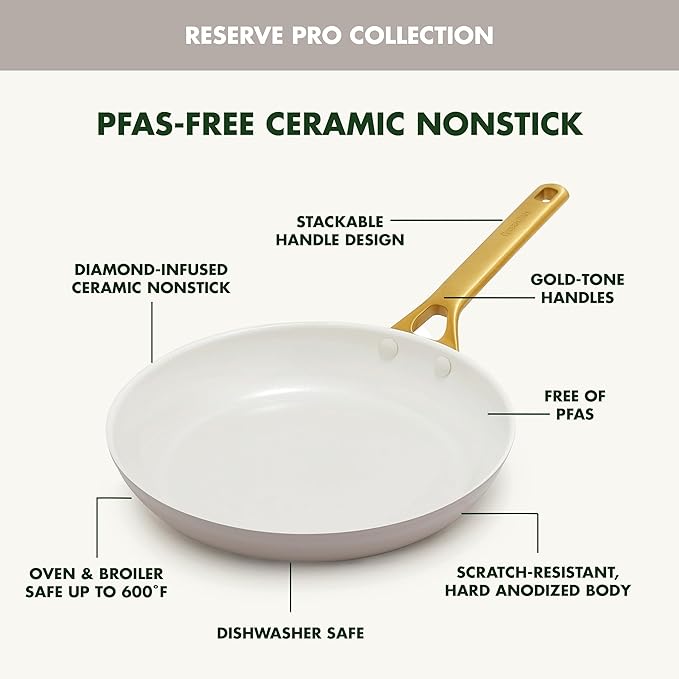 GreenPan Nonstick Reserve Pro 10 Piece Cookware Set, NSF Certified Ceramic, Hard Anodized PFAS-Free Pots & Pans Set with Lids, Stainless Steel Handles, Oven & Dishwasher Safe, Oyster Gray
