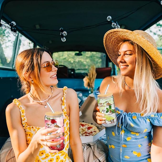 English Bulldog Yoga Glass Cup with Lid & Straws 16 OZ - Drinking Glass Tumbler for Iced Coffee, Smoothie, Cocktail, Beer, Soda - Birthday Christmas Gift for Men, Women, Sister, Friends