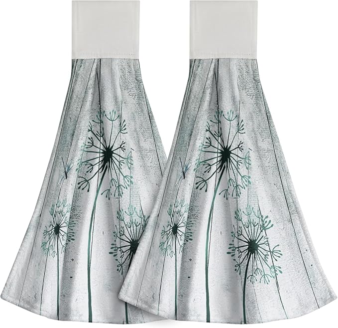 Giwawa Teal Dandelion Hanging Hand Towels with Loop Set of 2 Rustic Flower Soft Fast Dry Kitchen Tie Towel for Bathroom Laundry Farmhouse Decor