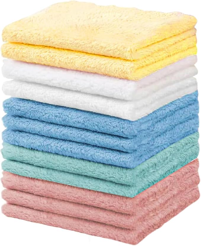 12 Pack Microfiber Coral Fleece Washcloths, Ultra Absorbent and Soft Face Towel, 12" X 11", Perfect Wash Cloths for Bathroom, Gym, Travel, Spa and Makeup