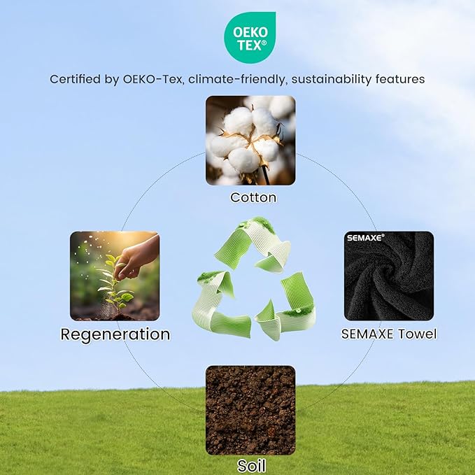 SEMAXE Solid 6-Piece Towel Set, Black, 600GSM 100% Cotton, 2 Each of Bath Towel, Hand Towel, and Washcloths, Gift Box Packaging, Hanging Loop Design