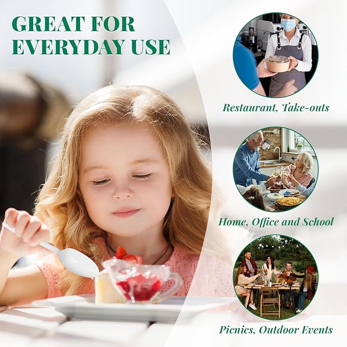 FOCUSLINE 1000 Pack Plastic Teaspoons White, Disposable Spoons Bulk, Heat Resistant Disposable Spoons for Take out Restaurants, Family Gatherings, Outdoor Activities