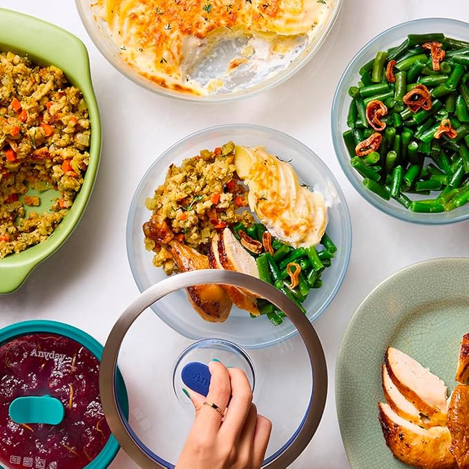 Anyday 4-Pc Microwave Cookware & Glass Food Storage Set with Glass Lids | Large Plastic-Free Containers | Stackable Steamer with Vented Lid for Microwave-Safe Reheating & Steaming Vegetables, Rice