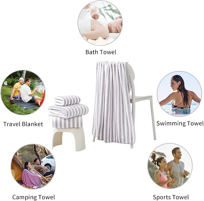 18-Piece Microfiber Bath Towels Set - 6 Bath Sheet, 6 Hand Towels, 6 Washcloths, Soft, Highly Absorbent Bathroom Towel, Quick Dry & Less Lint Shower towel for Bathroom, Hotel, Spa, Dorm-Light Purple