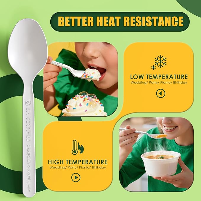 Gezond 100% Compostable Spoons 100 Count, No Plastic Biodegradable PLA Disposable Spoons Eco Friendly Heavy Duty Cutlery Suitable for Party Picnic Office Everyday Use