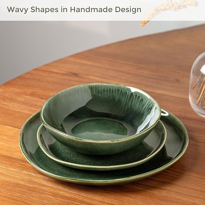 AmorArc Ceramic Dinnerware Sets,Handmade Reactive Glaze Stoneware Plates and Bowls Set,Highly Chip and Crack Resistant | Dishwasher & Microwave Safe Dishes Set,Service for 8 (24pc)